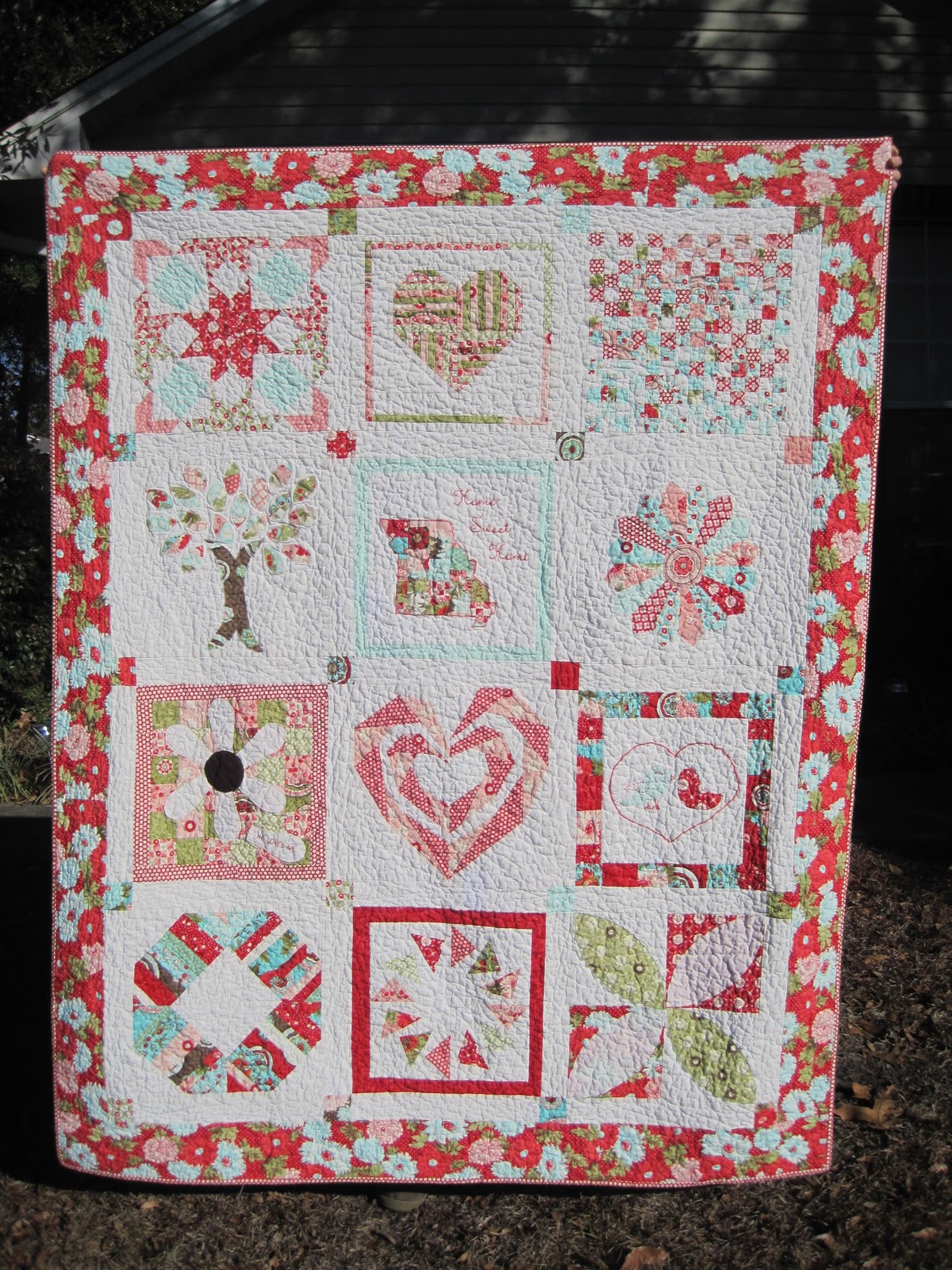 Mailboxes in choice color Machine Embroidered Quilt Blocks Set of 10 redwork new
