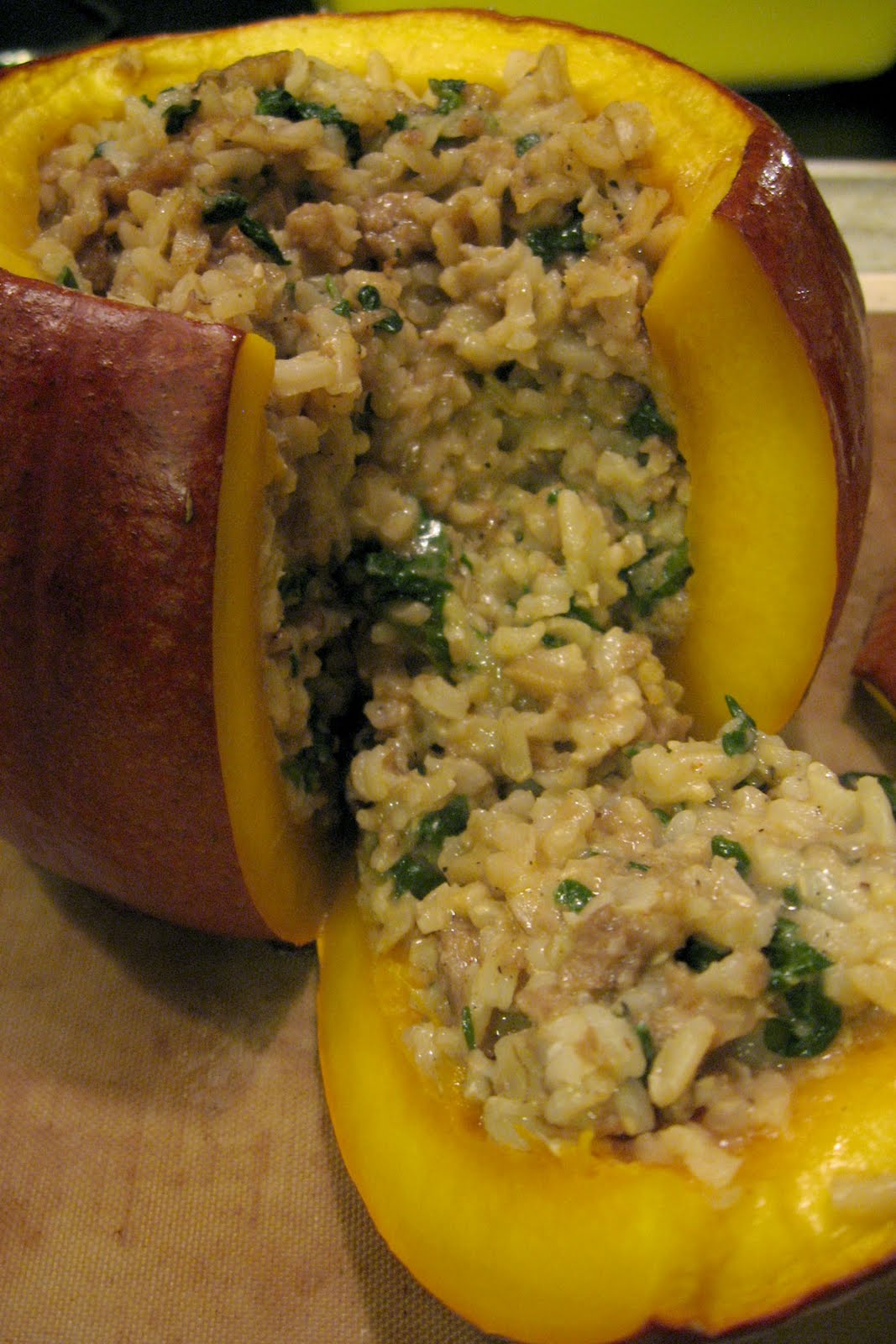 The Days Are Just Packed! “Sausage” and RiceStuffed Pumpkin