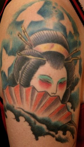 Geisha Woman Hiding Behind Fan Tattoo Geisha Woman Hiding Behind Fan Tattoo