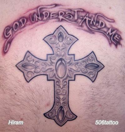 Cross Tattoo with Letter Tattoo