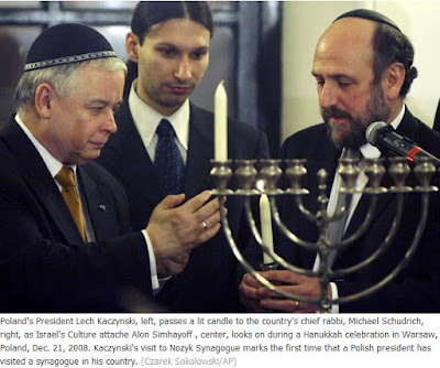 Poland's president celebrated the start of Hanukkah by visiting Warsaw's