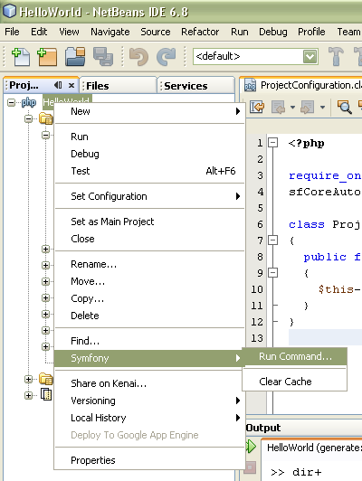 symfony create modules in netbeans