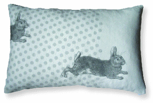 Polka dot & rabbits cushion at Thornback & Peel Polka dot & rabbits cushion at Thornback & Peel