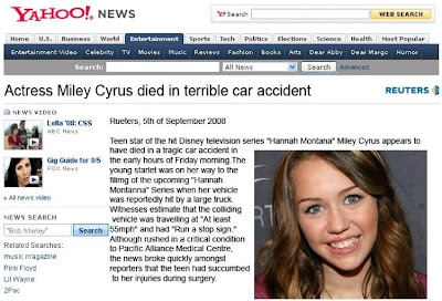 CELEBRITY LOVE SCANDALS: Miley Cyrus Scandal : Miley Cyrus die in a car