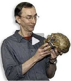 Svate Pääbo sujeta la reproducción de un cráneo de neandertal / Intituto Max Planck