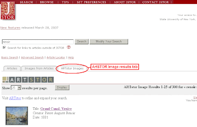 JSTOR results page showing ArtSTOR Image results