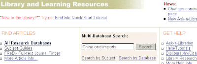 Library home page showing embedded Multi-Database Search box