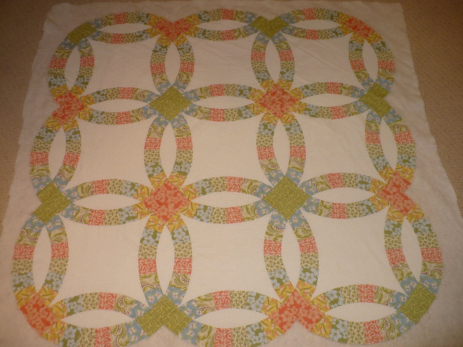 Cheryl's Tea House Double Wedding Ring Quilt Top