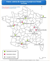 carte des projets de centres de marques en France