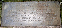 FERN TREE BOWER - These inscribed stones were salvaged from the original water tower erected in 1861 and destroyed by the Great Flood of 23rd April 1960. This tablet is erected by the Hobart City Council to commemorate its rehabilitation in 1961. - 30th January 2008