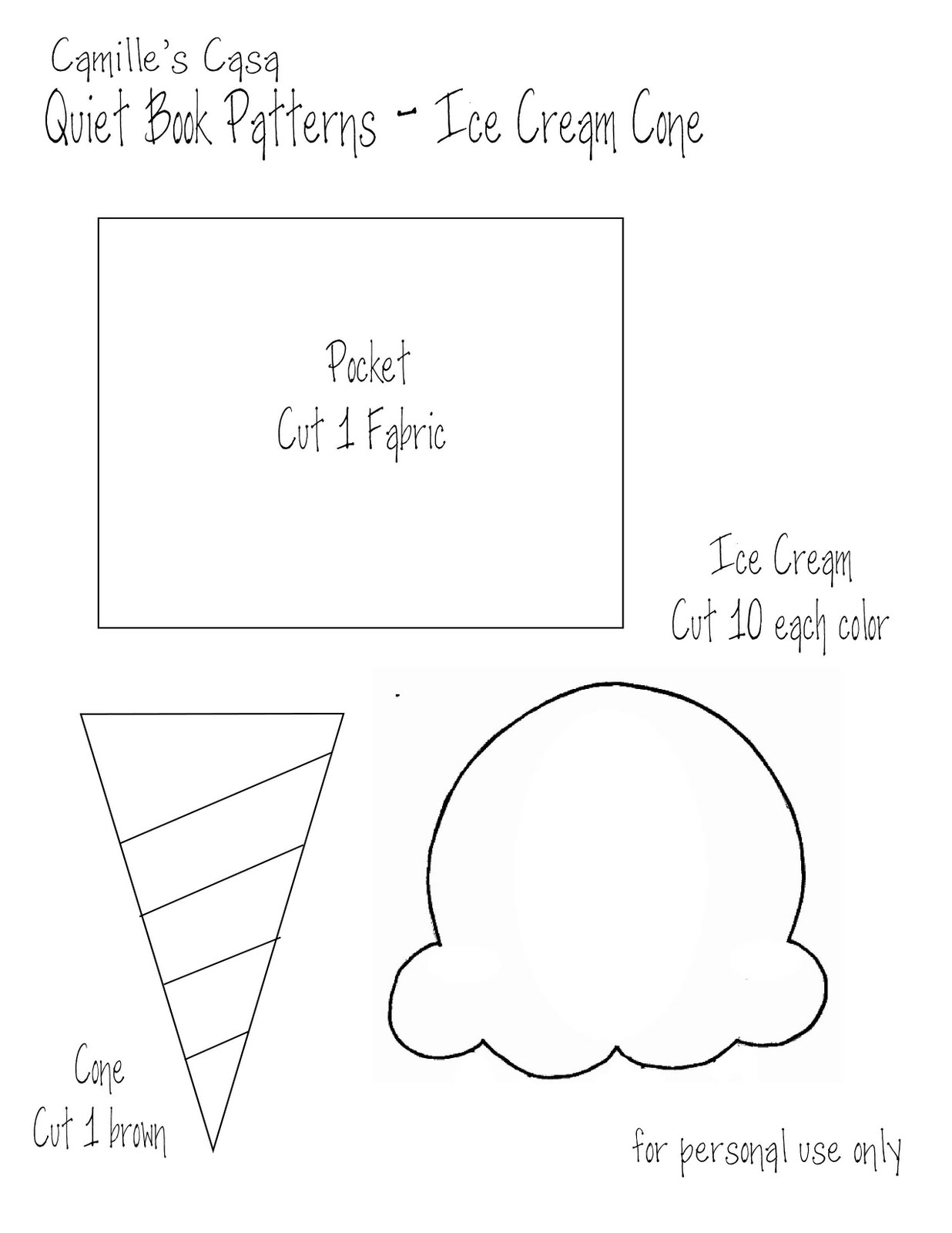Camille's Casa Quiet Book Pattern and Printable Ice Cream