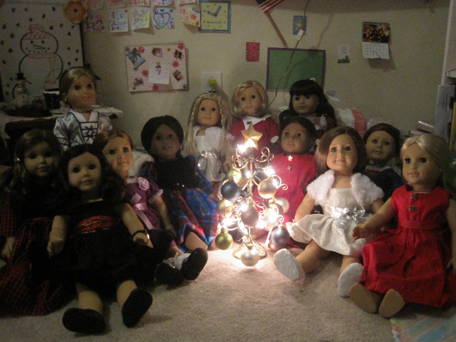 this is a picture of all of our american girl dolls by their tree - Christmas Decorations For American Girl Dolls this is a picture of all of our american girl dolls by their tree - Christmas Decorations For American Girl Dolls