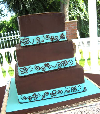 Wedding cakes with soft colors and elegant Chocolate and Turquoise Wedding 