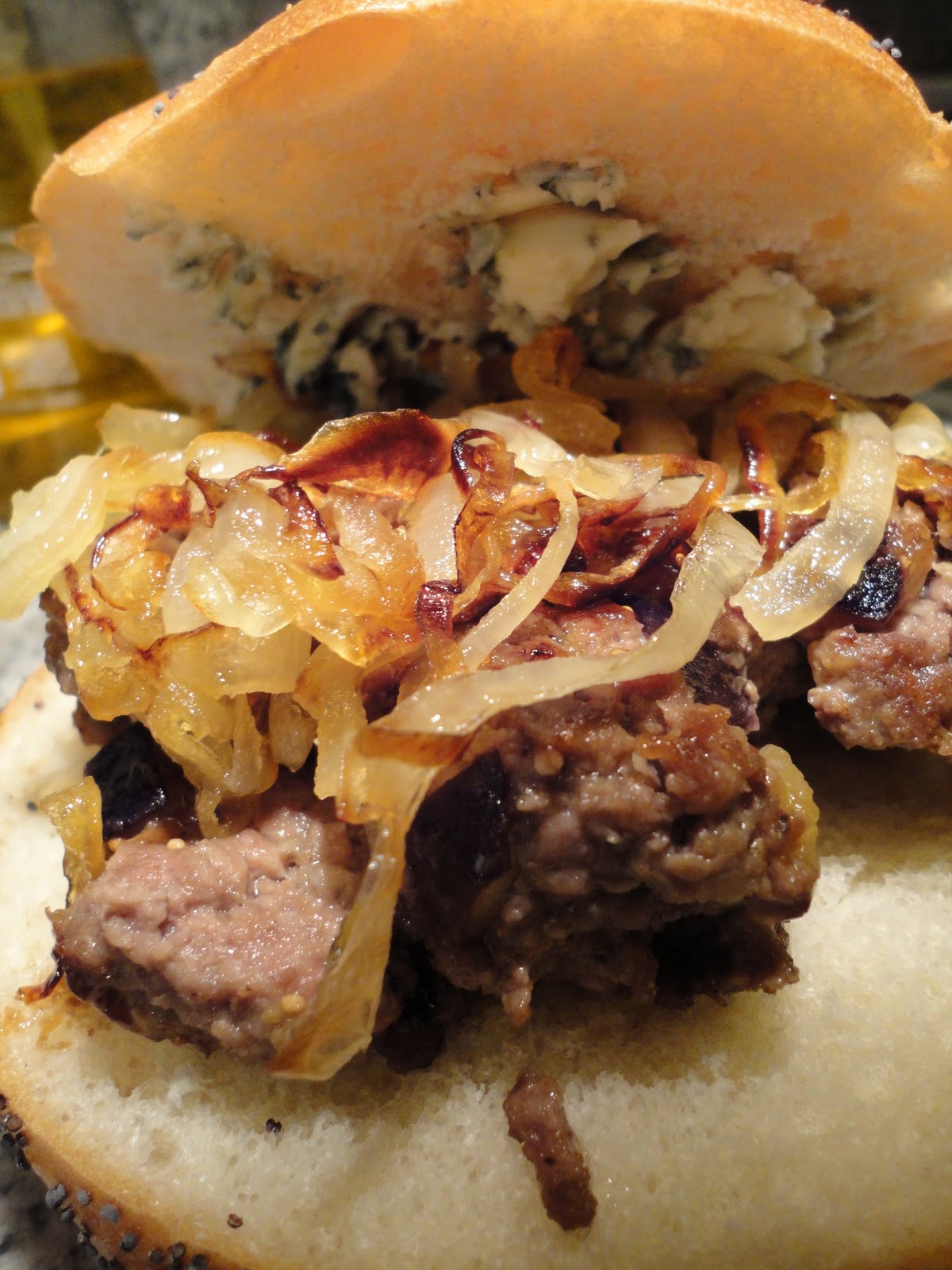 Sage Sprout Lamb Burgers with Figs, Blue Cheese, and Caramelized Onions