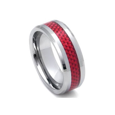Tungsten Wedding Bands  Diamonds on Tungsten Carbide Red Carbon Fiber Wedding Band Ring   Titanium Jewelry
