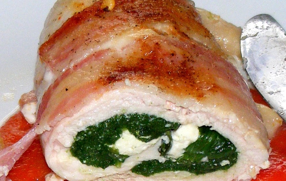 A Dollop of Cream Chicken stuffed with spinach and feta cheese wrapped
