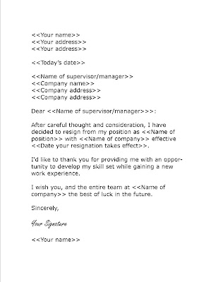 resignation letter 2 week