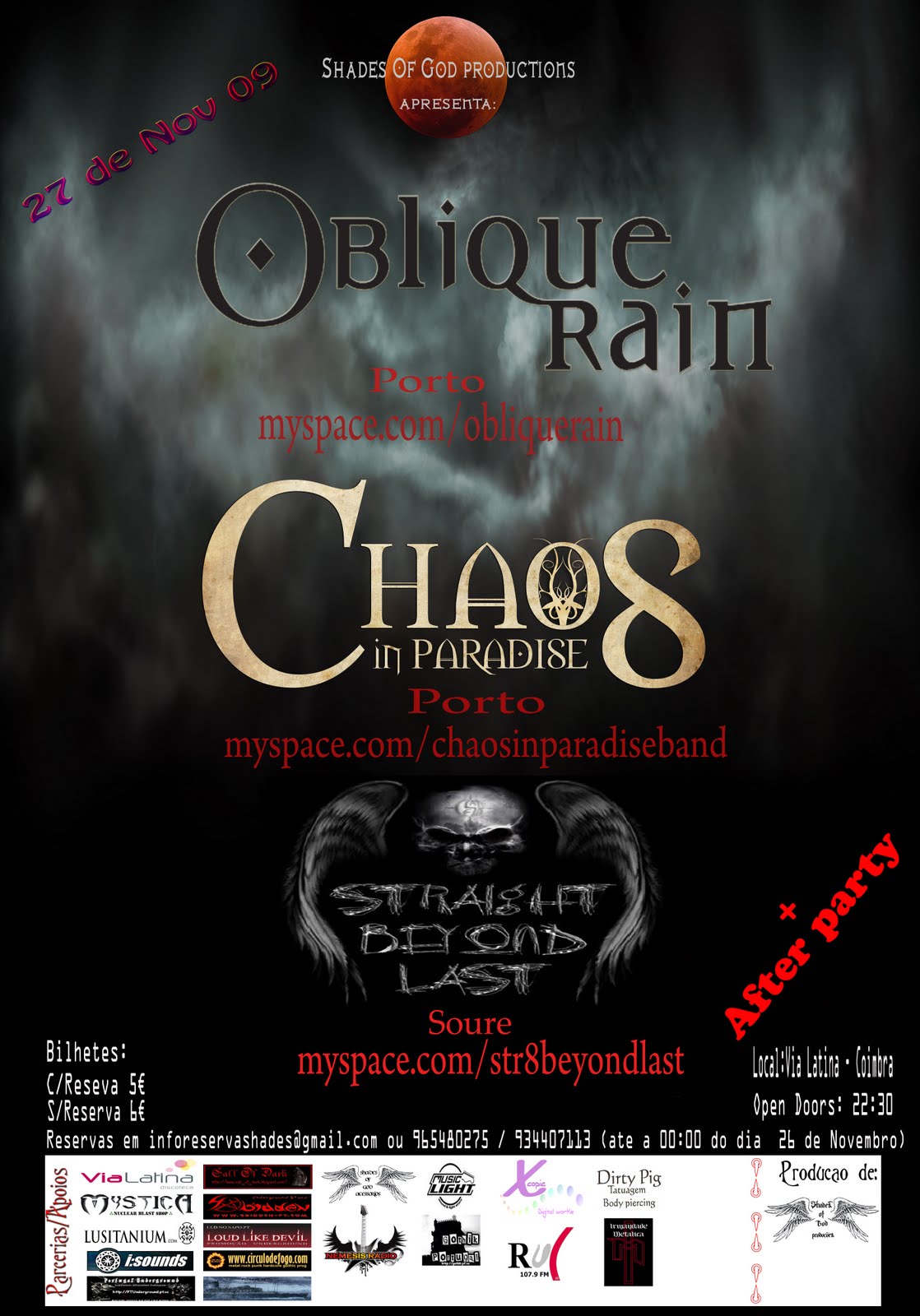 27.11.09 - Oblique Rain + Chaos In Paradise + Straight Beyond Last CARTAZ+FINAL
