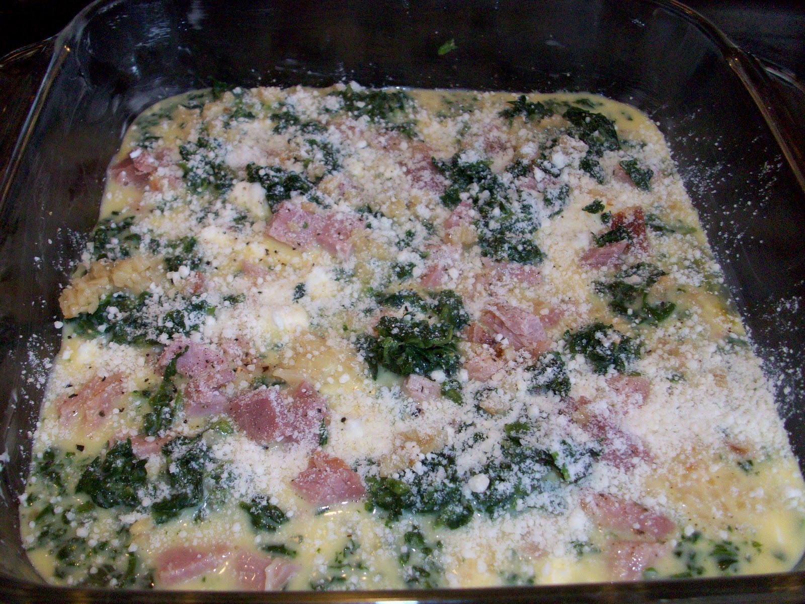 I am Hungry What's for Dinner? Spinach, Feta Cheese, and Ham Egg Bake