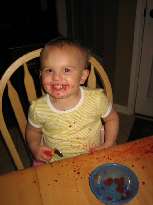 Hadley eating red velvet cake and loving it!