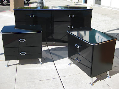 SOLD - Black Lacquer Dresser Set - $200