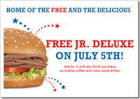 Free Arbys Jr. Deluxe Sandwich