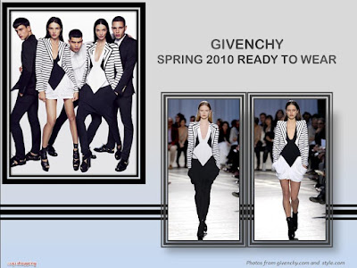 Givenchy Spring 2010 Ready To Wear geometric stripes jacket, harem pants, draped skirt