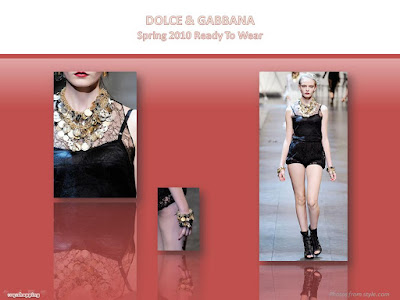 Dolce & Gabbana Spring 2010 Ready To Wear lace shorts, multi-charm necklace and multi-charm bracelet