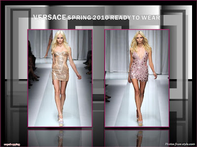 Versace Spring 2010 Ready To Wear nude metal-studded minidress and pink minidress
