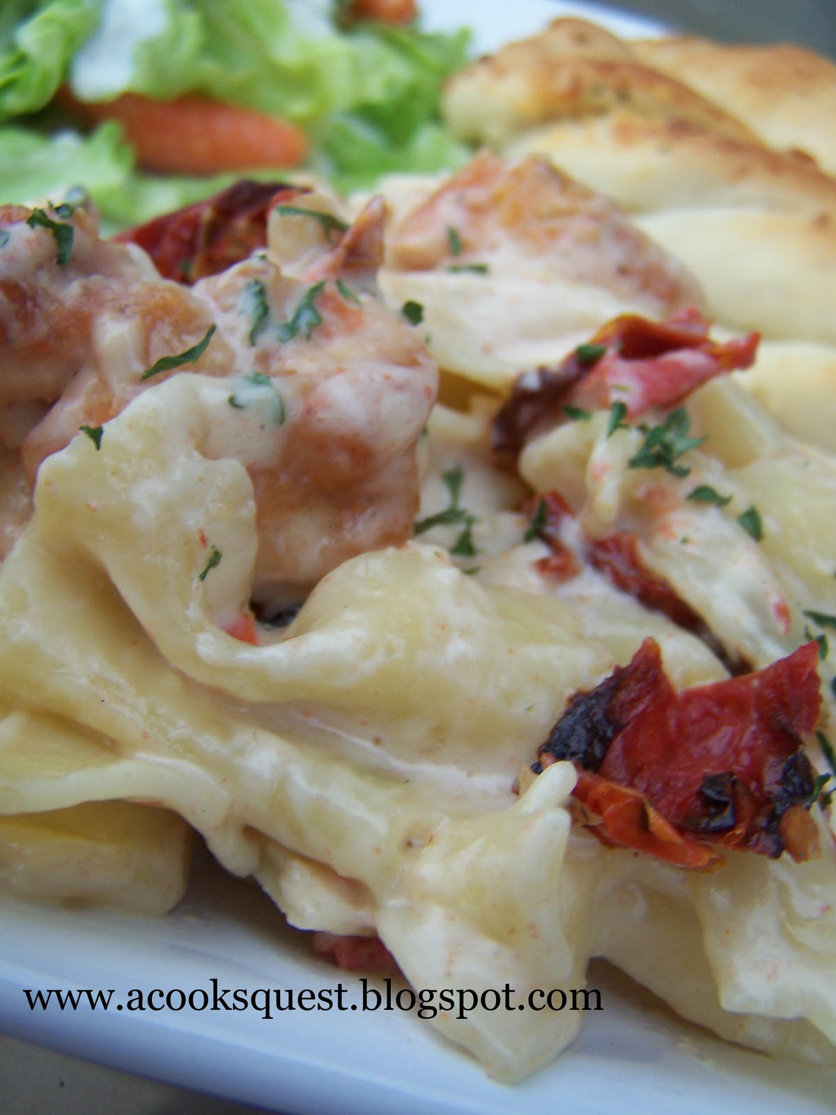 A Cook's Quest Bowtie Pasta with Chicken in Cream Sauce with Roasted