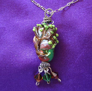 glass lampwork aged tree bead pendant