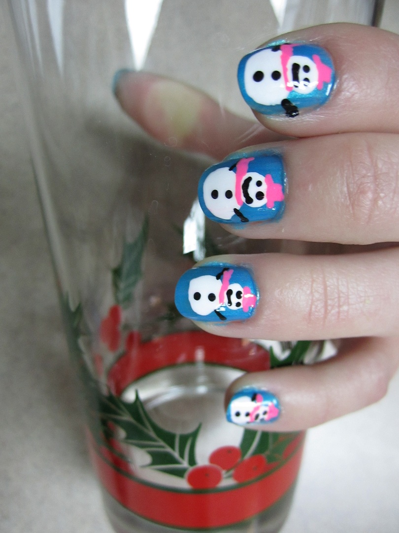 snowman nail art, christmas nail art