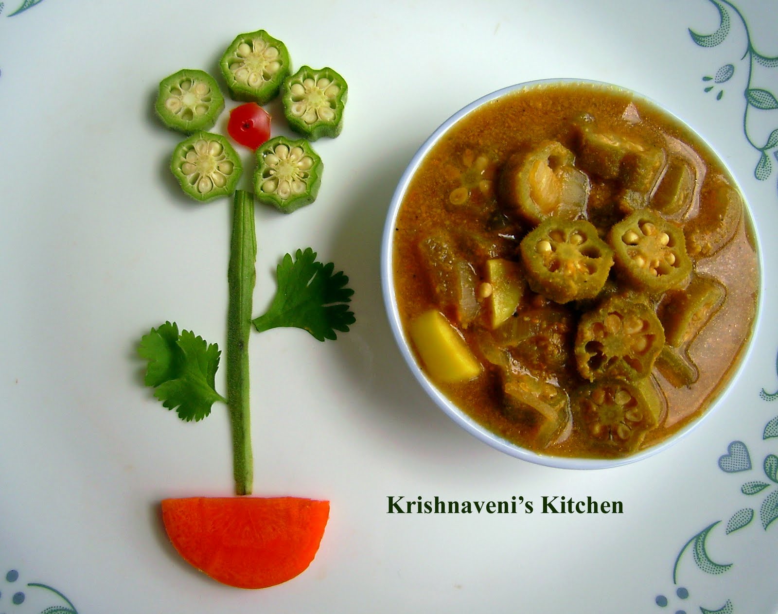 Krishnaveni's Kitchen Okra in Spicy Tamarind Sauce (Vendakkaai