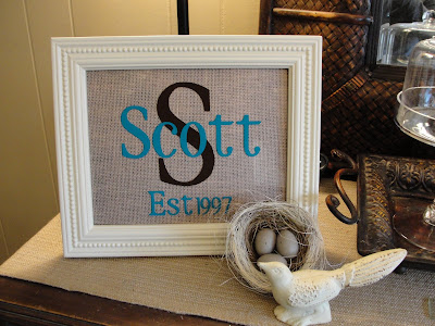 project for center of photo wall do it on burlap from the wedding