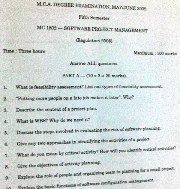 Software project management previous question papers picture