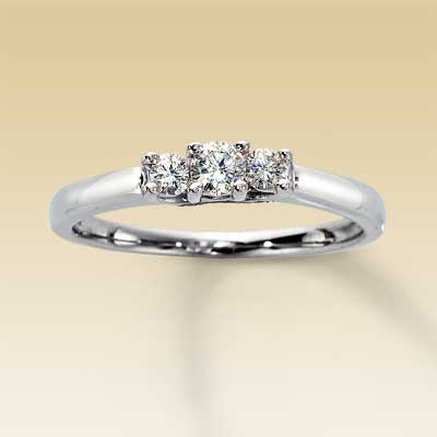 T.W. Bridal Set, 'I Love You' Diamond Promise Ring in 10K White Gold, 