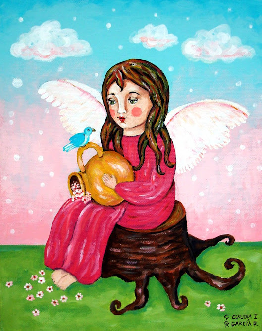 Angel with pot and bird