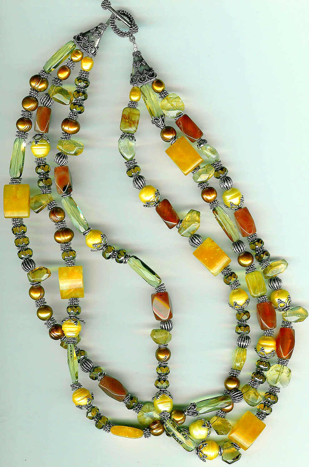 4. Yellow Jade, Carnelian, Citrine, Freshwater Pearls, Crystals and Bali Sterling Silver