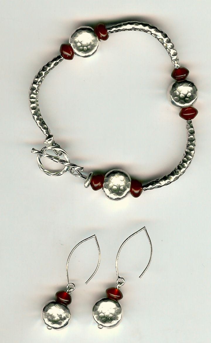 190. Carnelian with Karen Hill Thai Sterling Silver Bracelet + Earrings