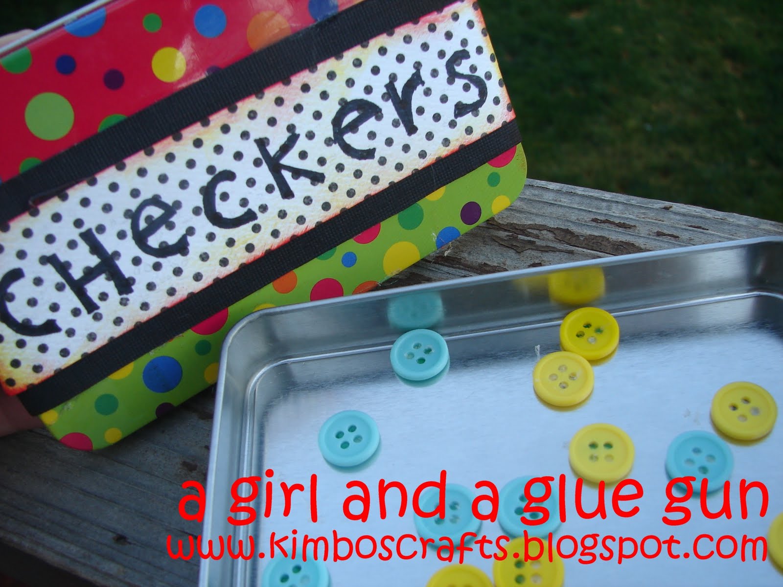 A girl and a glue gun checker tin