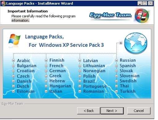 Egy-Mor Language Packs For Windows XP Service Pack 3
