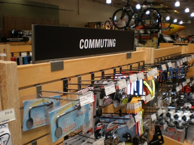 Image of commuting signage in an REI store's bike section