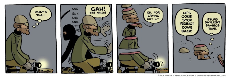 Yehuda Moon bike ninja comic, copyright Rick Smith
