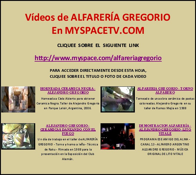CANAL de VIDEOS de ALFARERÍA GREGORIO en MY SPACE TV .COM