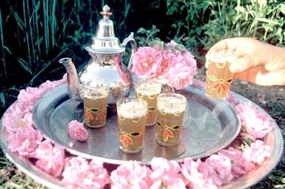 Tea Time Wedding+Decor+-+Moroccan+Tea+set+up+peonies