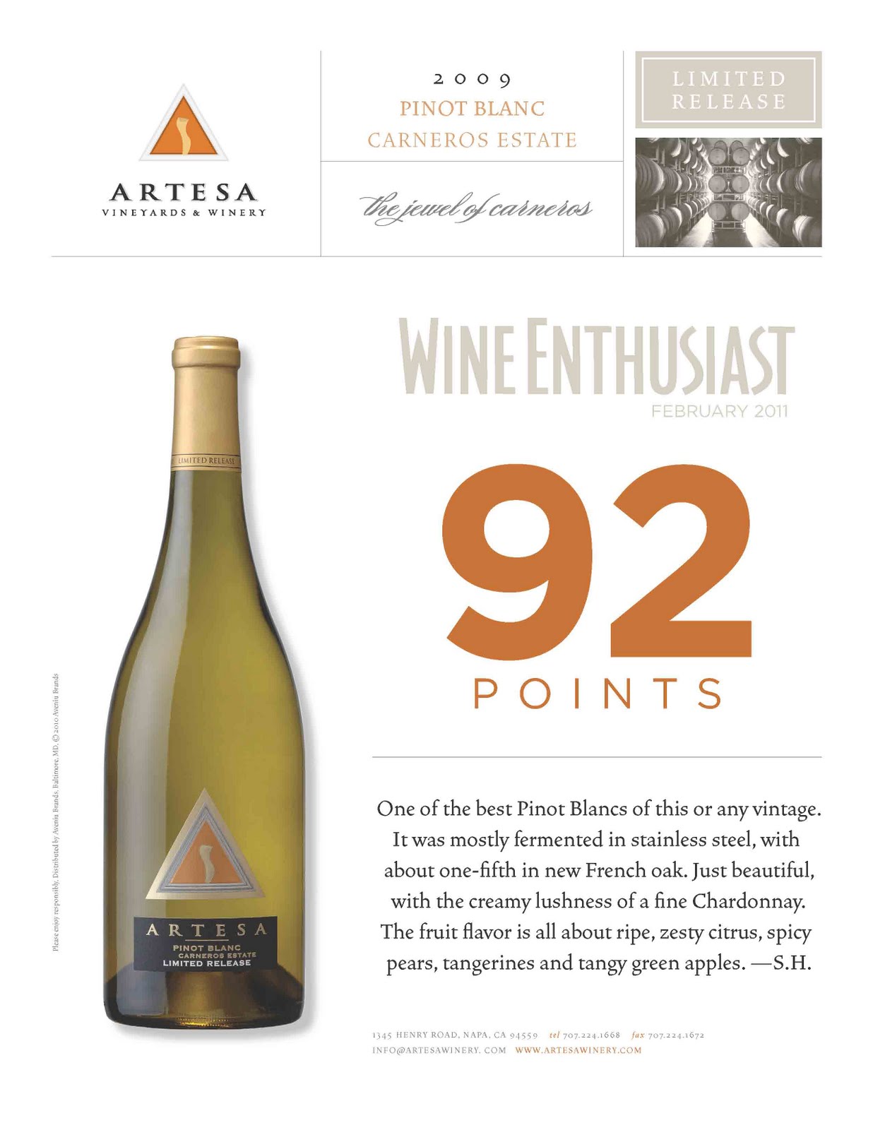 Artesa at First Crush Artesa scores 91+ ratings in Wine Enthusiast