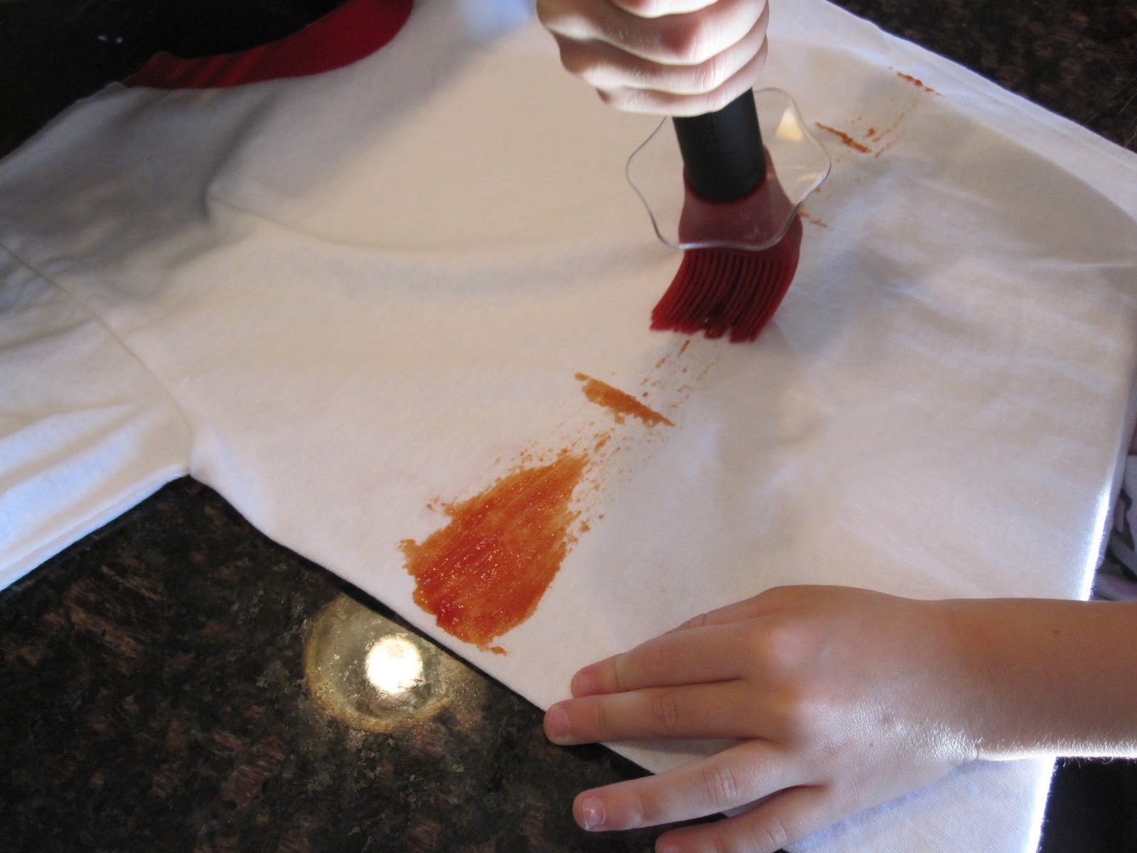 wisk ketchup stains shirt paint take using stain basting brush daughter