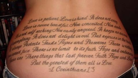 Lines from a Beautiful Love Quote Inked as Sensuous Lower Backpiece