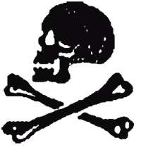 The black skull and cross bones of a privateer