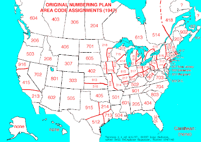 Map of the original US area codes from http://www.lincmad.com/map1947.html